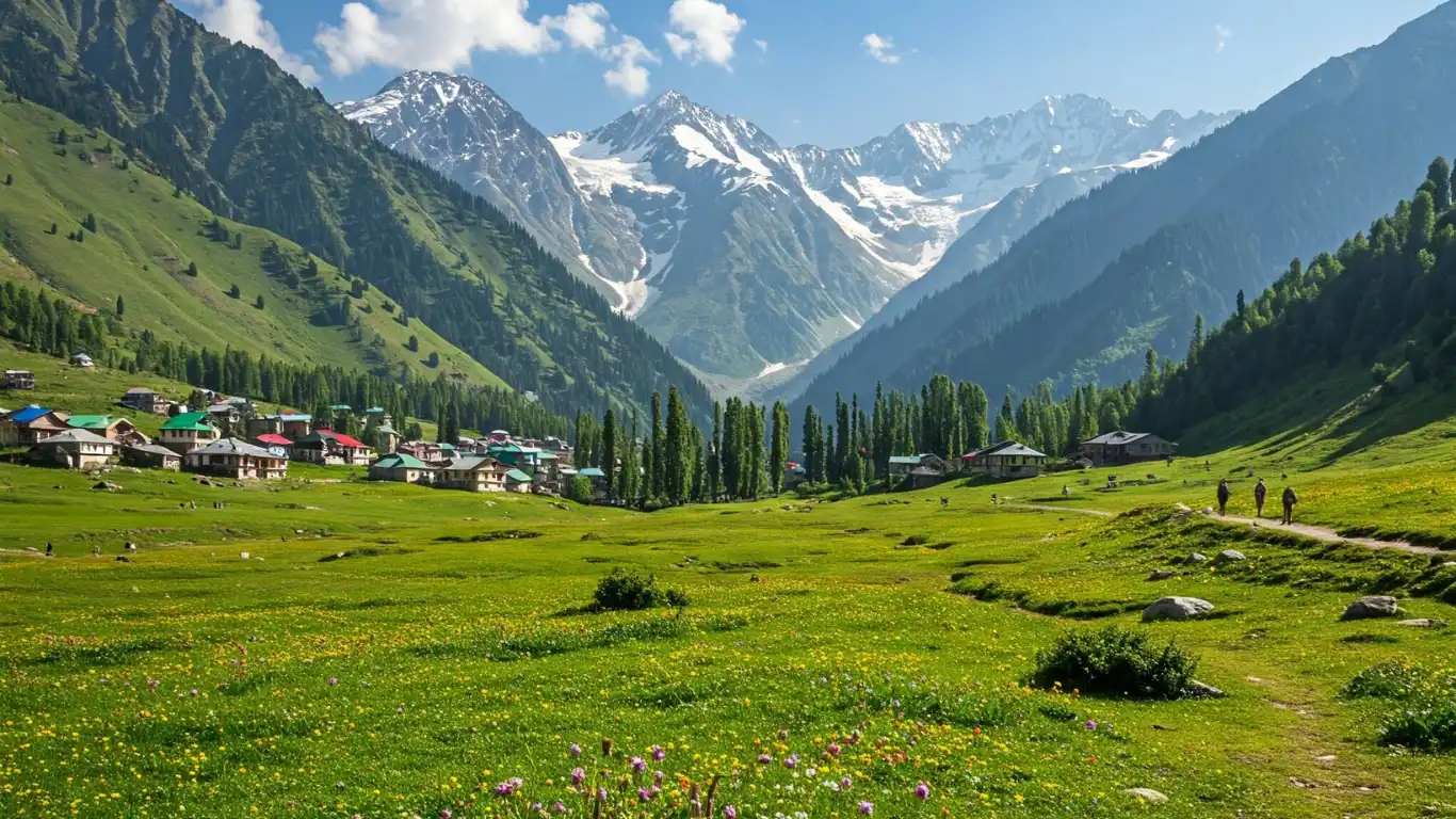 Kashmir temperature in May with scenic landscape view of snow and greenery